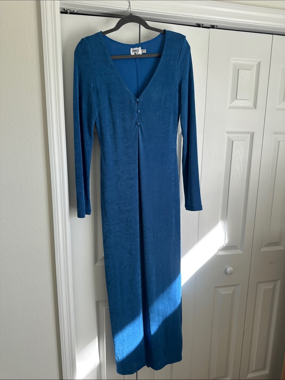 Princess Polly Teal Velvet Long Sleeve Maxi Dress